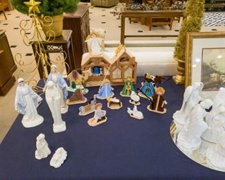 Nativities...signifying the real meaning of Christmas!  Also, Gorham crystal (Mary, Joseph, Jesus), Florence ceramic Madonna, Goebel Mary and Jesus.