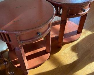 Pair of side tables vintage with one drawer 22" diameter x 26.5"h   $360