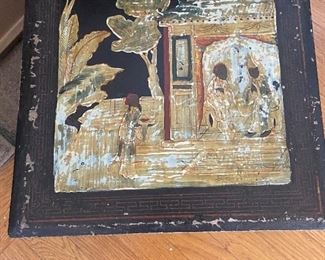 lidded antique box  handpainted 15.5" square x 6.5"h