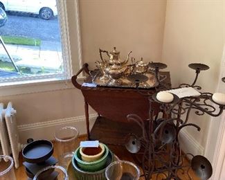 Tea trolley, sterling tea service and more for sale during in person shopping Friday and Saturday