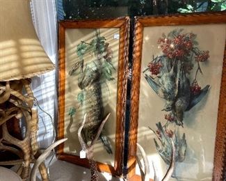 One of four vintage etched watercolors for sale 