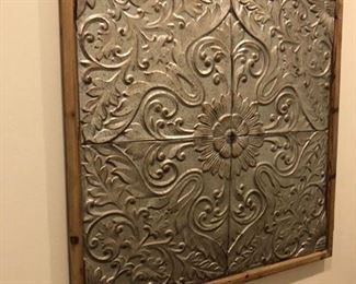 Great framed pounded metal wall hanging. 46.5" square.   $280  (This item is not on site and available for pick up in Bellevue)