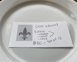 Crate and Barrel white dishes two sets with 3 piece place settings for 12. Dinner, salad and mug $80 each set.  Please specify if you want one or both when you click on "buy"