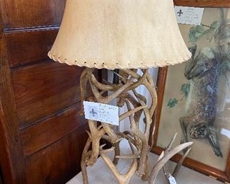 Antler Lamp with rawhide shade from Masin's 29"h x 14"diameter $490