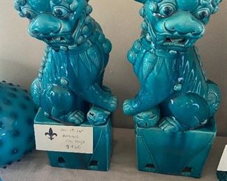 pair of antique chinese foo dogs 16" high $460