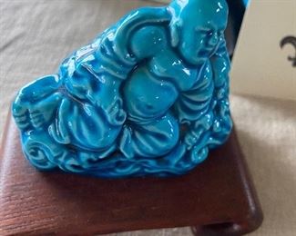 Antique reclining Buddha on stand $140