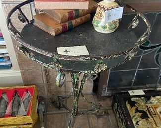 antique metal table/plant stand 21" diameter x 33"h $180