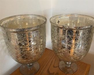 Pair of mercury hurricanes or vases  $160
