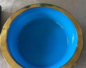 Gold rimmed vintage murano glass 5.5" diameter bowl $160