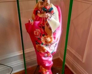 Japanese Geisha Porcelain Doll in Glass Case - 28"H - $100