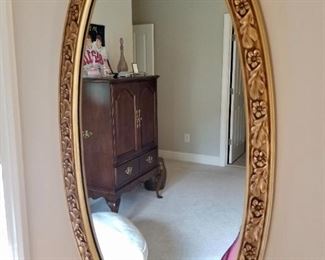 Gold Floral Oval Framed Mirror - $50