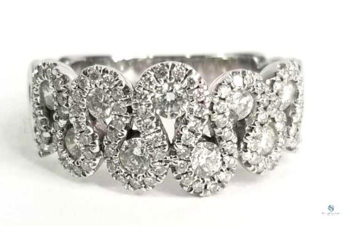 New, Size 7, 14K White Gold Multiple Brilliant Cut Diamonds (GH color & SI2-I1 clarity) in a Brightly Polished Unique Setting,  5.07 g,  Estimate $1220- $1420
