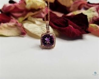 14K Rose Gold Amethyst and Diamond Pendant