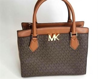 Michael Kors Brown Satchel with Gold Tone MK Hardware