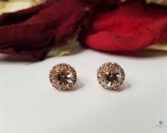 14K Rose Gold Morganite and Diamond Stud Earrings