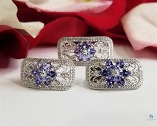 Vintage Style Tanzanite .925 Silver Earrings and Pendant
