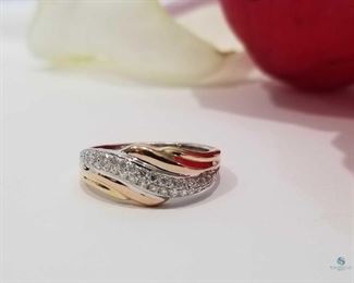 Classic Style 14K Tri-Colored Gold and Diamond Ring