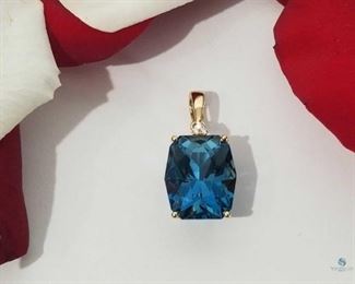 14K Yellow Gold London Blue Topaz Pendant
