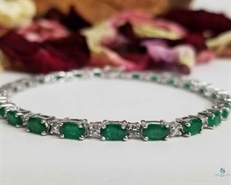 Emerald and White Sapphire .925 Silver Bracelet