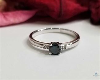 Blue Sapphire and Diamond .925 Silver Ring