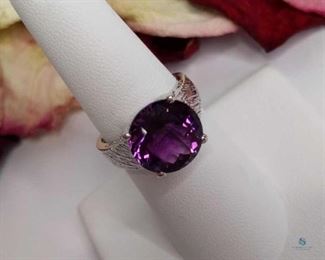.925 Silver Wide Banded Amethyst Ring