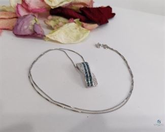 Blue Bi -Colored Gemstone and Diamond .925 Silver Pendant