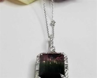 14K White Gold Bi- Colored Gemstone Pendant