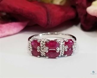 .925 Silver Ruby and White Diamond Band