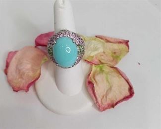 Turquoise and Pink Sapphire .925 Silver Ring