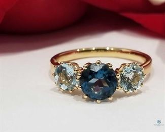 14K Yellow Gold Brilliant Cut London Blue Topaz Ring