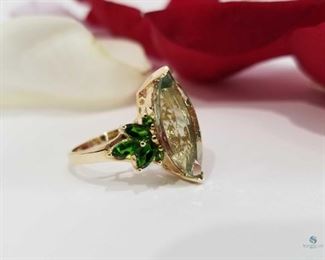 Dramatic 14K Yellow Gold Green Amethyst Ring