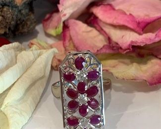 Vintage Style Indian Ruby and Diamond .925 Silver Ring