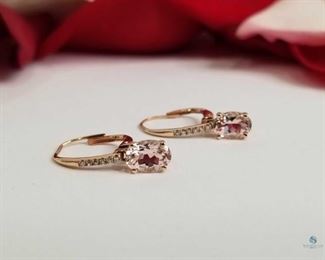 14K Rose Gold Morganite and Diamond Earrings