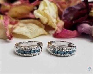 Blue Diamond and White Diamond .925 Silver Earrings