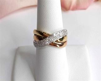 Multi Diamond 14K Tri- Colored Gold Ring