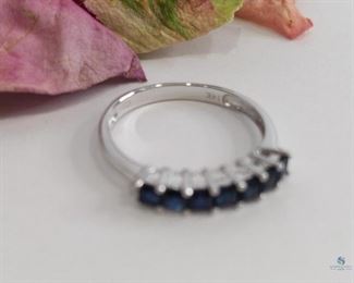 14K White Gold Blue Sapphire and Diamond Ring