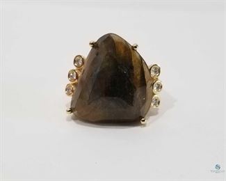 14K Yellow Gold Setting with Natural Labradorite Gemstone