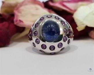 Kyanite and Amethyst .925 Silver Unique Style Ring