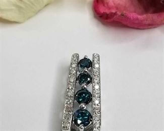 .925 Silver Blue and White Diamond Pendant