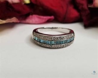 Blue diamond and White Diamond .925 Silver Band