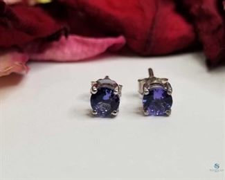 .925 Silver Tanzanite Stud Earrings
