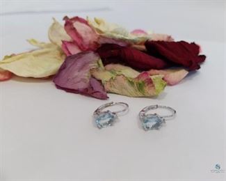 Aquamarine and Diamond .925 Silver Earrings