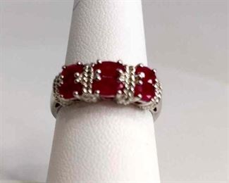 .925 Silver Ruby and White Diamond Band
