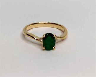 14K Yellow Gold Emerald and Diamond Ring