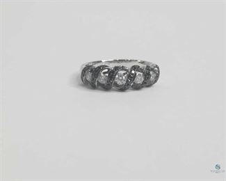 White Diamonds with Black Diamond Wrap Style 14K White Gold Ring