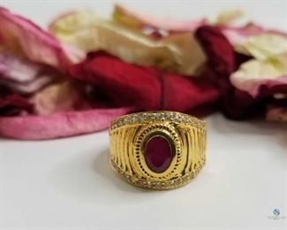 .925 Silver Indian Ruby and White Zircon Wide Band