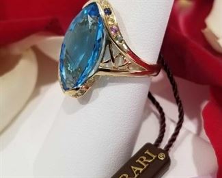 Oval Cut Swiss Blue Topaz 14K Yellow Gold Ring