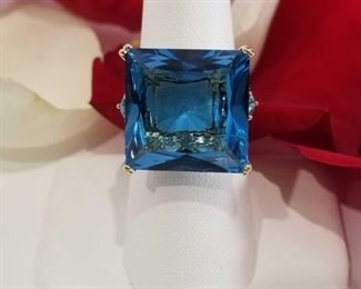 Princess Cut Swiss Blue Topaz 14K Yellow Gold Ring