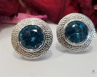 .925 Silver and Swiss Blue Topaz Stud Earrings