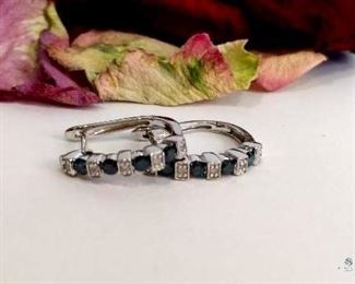Blue and White Diamond .925 Silver Earrings